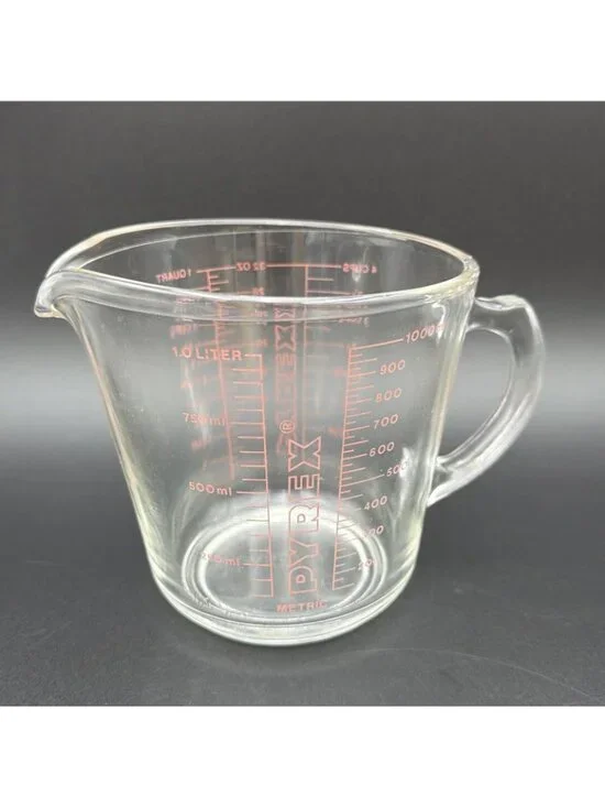 Vintage Pyrex Clear Glass 1 Quart Measuring Cup 532 D Handle Red Lettering - Picture 4 of 12
